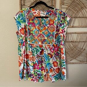 Savannah Jane Floral Embroidered Top Blouse Babydoll Boho Women's Sz 2X B21